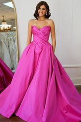 Dreamyannie A Line Sweetheart Fuchsia Prom Dress Satin Long Formal Dress