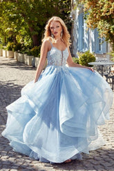 Dreamyannie A Line Tulle Prom Dress Satin Scoop Sleeveless Formal Dress With Rhinestone
