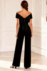 Dreamyannie Asymmetrical Neck Black Long Mother Of The Bride Jumpsuits With Bows