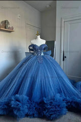 Dreamyannie Ball Gown Off the Shoulder Quinceanera Dress Appliques Tulle Birthday Party Dress Formal Gown For Sweet 16
