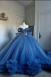 Dreamyannie Ball Gown Off the Shoulder Quinceanera Dress Appliques Tulle Birthday Party Dress Formal Gown For Sweet 16