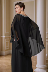 Dreamyannie Black Beaded Sheath Floor Length Mother Of The Bride Dress With Cape