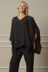 Dreamyannie Black Beaded V Neck Mother Of The Bride Pant Suits