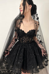 Dreamyannie Black Homecoming Dress Ball Gown Sweetheart Tulle Short Cocktail Dress With Appliques
