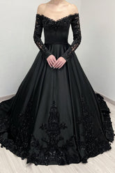 Dreamyannie Black Prom Dress A Line V Neck Lace Off The Shoulder Beading Satin Formal Dress