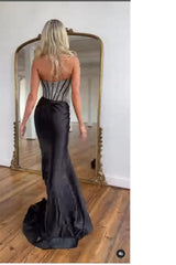 Dreamyannie Black Prom Dress Mermaid Formal Dress With Slit
