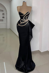 Dreamyannie Black Prom Dress Mermaid One Shoulder Sleeveless Formal Dress With Lace
