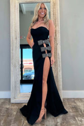 Dreamyannie Black Prom Dress Mermaid Sweetheart Long Formal Dress With Slit