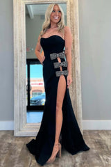 Dreamyannie Black Prom Dress Mermaid Sweetheart Long Formal Dress With Slit