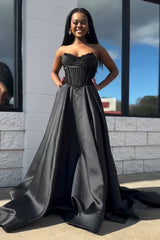 Dreamyannie Black Prom Dress Sweetheart A Line Corset Formal Dress