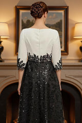 Dreamyannie Black Sequins A Line Tea Length Mother Of The Bride Dress With Lace