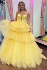 Dreamyannie Blue Prom Dress Tiered A-Line Sweetheart Long Formal Dress