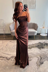 Dreamyannie Brown Prom Dress Sheath Corset Sweetheart Formal Dress With Slit