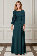 Dreamyannie Burgundy Satin Square Neck Floor Length 2 Piece Mother Of The Bride Dress With Jacket