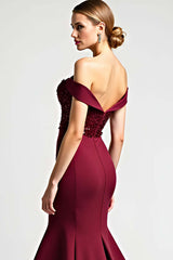 Dreamyannie Burgundy Wedding Guest Dress Mermaid Off The Shoulder Long Formal Dress With Sequins