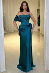 Dreamyannie Column Prom Dress Satin Scoop Sleeveless Formal Dress