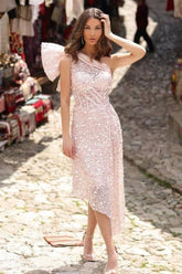 Dreamyannie Column Prom Lace Sleeveless Formal Dress With Bow Knot