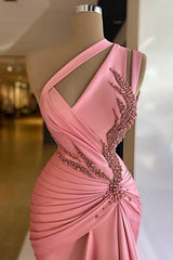Dreamyannie Column Satin Prom Dress Sleeveless Pink Formal Dress