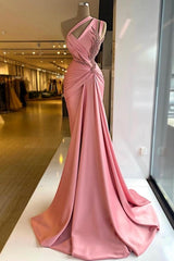 Dreamyannie Column Satin Prom Dress Sleeveless Pink Formal Dress