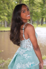 Dreamyannie Column Tulle Lace Spaghetti Straps Sleeveless Formal Dress With Appliques