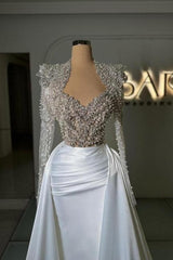 Dreamyannie Column Tulle Satin Wedding Dress Sweetheart Sleeve Formal Dress Panel Train With Rhinestone