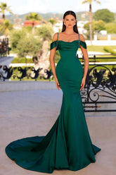 Dreamyannie Dark Green Prom Dress Mermaid Sleeveless Beading Satin Formal Dress