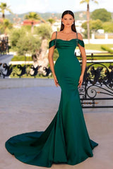 Dreamyannie Dark Green Prom Dress Mermaid Sleeveless Beading Satin Formal Dress