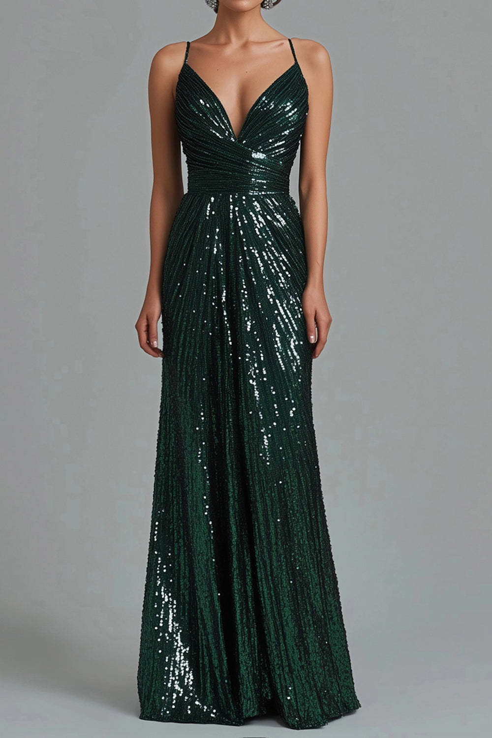 Dreamyannie Dark Green Wedding Guest Dress Mermaid Spaghetti Straps Sequins Long Formal Dress