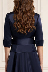 Dreamyannie Dark Navy Satin Lapel 2 Piece Floor Length Mother Of The Bride Pant Suits