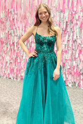 Dreamyannie Emerald Green Prom Dress A Line Corset Formal Dress