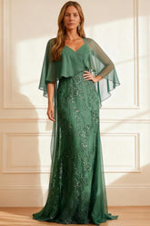 Dreamyannie Eucalyptus Mermaid Lace Floor Length Mother Of The Bride Dress With Cape