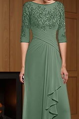 Dreamyannie Eucalyptus Sheath Ruffled Floor Length Mother Of The Bride Dress With Lace