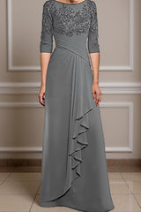 Dreamyannie Eucalyptus Sheath Ruffled Floor Length Mother Of The Bride Dress With Lace