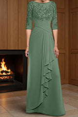 Dreamyannie Eucalyptus Sheath Ruffled Floor Length Mother Of The Bride Dress With Lace