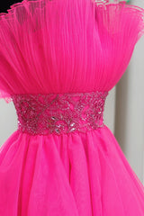 Dreamyannie Fuchsia A Line Homecoming Dresses Beaded Strapless Short Cocktail Dresses
