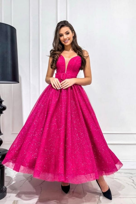 Dreamyannie Fuchsia A Line Sweetheart Strapless Sequined Formal Dress