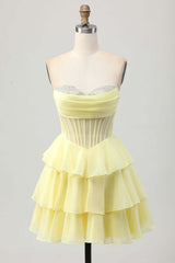 Dreamyannie Fuchsia Ruffled Homecoming Dresses Sweetheart Short Corset Cocktail Dresses With Beading