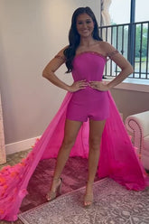 Dreamyannie Fuchsia Short Floral Tight Homecoming Jumpsuits With Cape