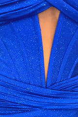 Dreamyannie Glitter Royal Blue Tight Homecoming Dresses Short Corset Cocktail Dresses With Slit