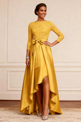Dreamyannie Gold Satin A Line High Low Mother Of The Bride Dress With Lace