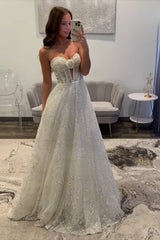 Dreamyannie Ivory Wedding Dress Long A Line Sweetheart Formal Dress