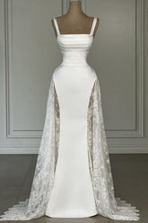 Dreamyannie Ivory Wedding Dress Spaghetti Strap A Line Sleeveless Satin Lace Formal Dress
