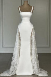 Dreamyannie Ivory Wedding Dress Spaghetti Strap A Line Sleeveless Satin Lace Formal Dress