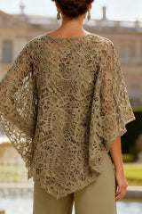 Dreamyannie Lace Dusty Sage Boat Neck 2 Piece Mother Of The Bride Pant Suits