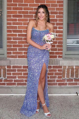 Dreamyannie Lavender Prom Dress Mermaid Strapless Long Formal Dress With Slit