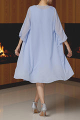 Dreamyannie Light Blue Chiffon Boat Neck Midi 2 Piece Mother Of The Bride Dress With Jacket