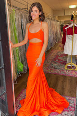 Dreamyannie Light Blue Prom Dress Satin Spaghetti Straps Cut Out Long Formal Dress