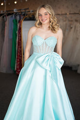 Dreamyannie Light Green Prom Dress Corset Sweetheart Long Formal Dress With Pocket
