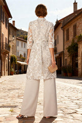 Dreamyannie Light Grey Chiffon V Neck 2 Piece Mother Of The Bride Jumpsuits With Jacket