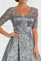 Dreamyannie Light Grey Floral A Line Satin Floor Length Mother Of The Bride Drees With Lace